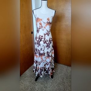 NWT H&M Brown Patterned Midi Dress, open back